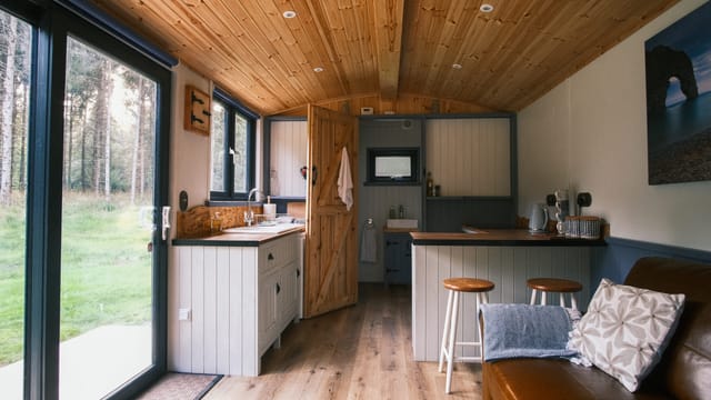 Hut kitchen looking through to the lounge