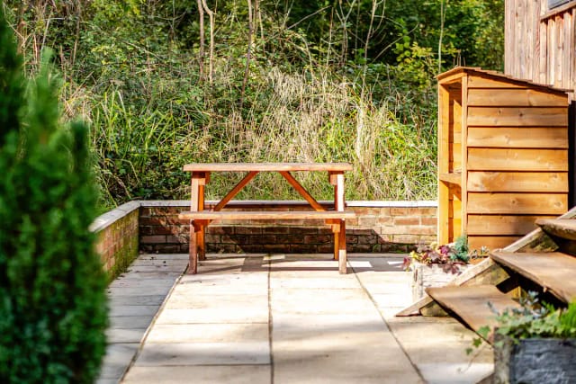 Picnic table by the lodge