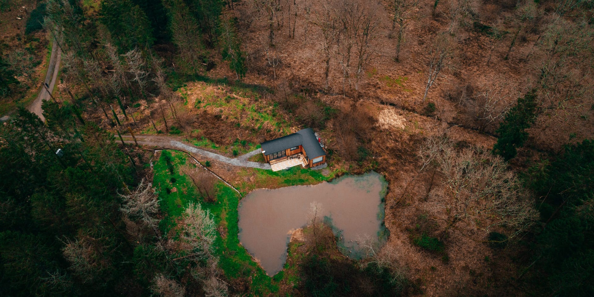 Aerial view of the cabin in autumn