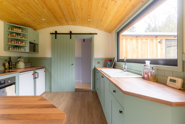 Lodge kitchen with sage cabinetry