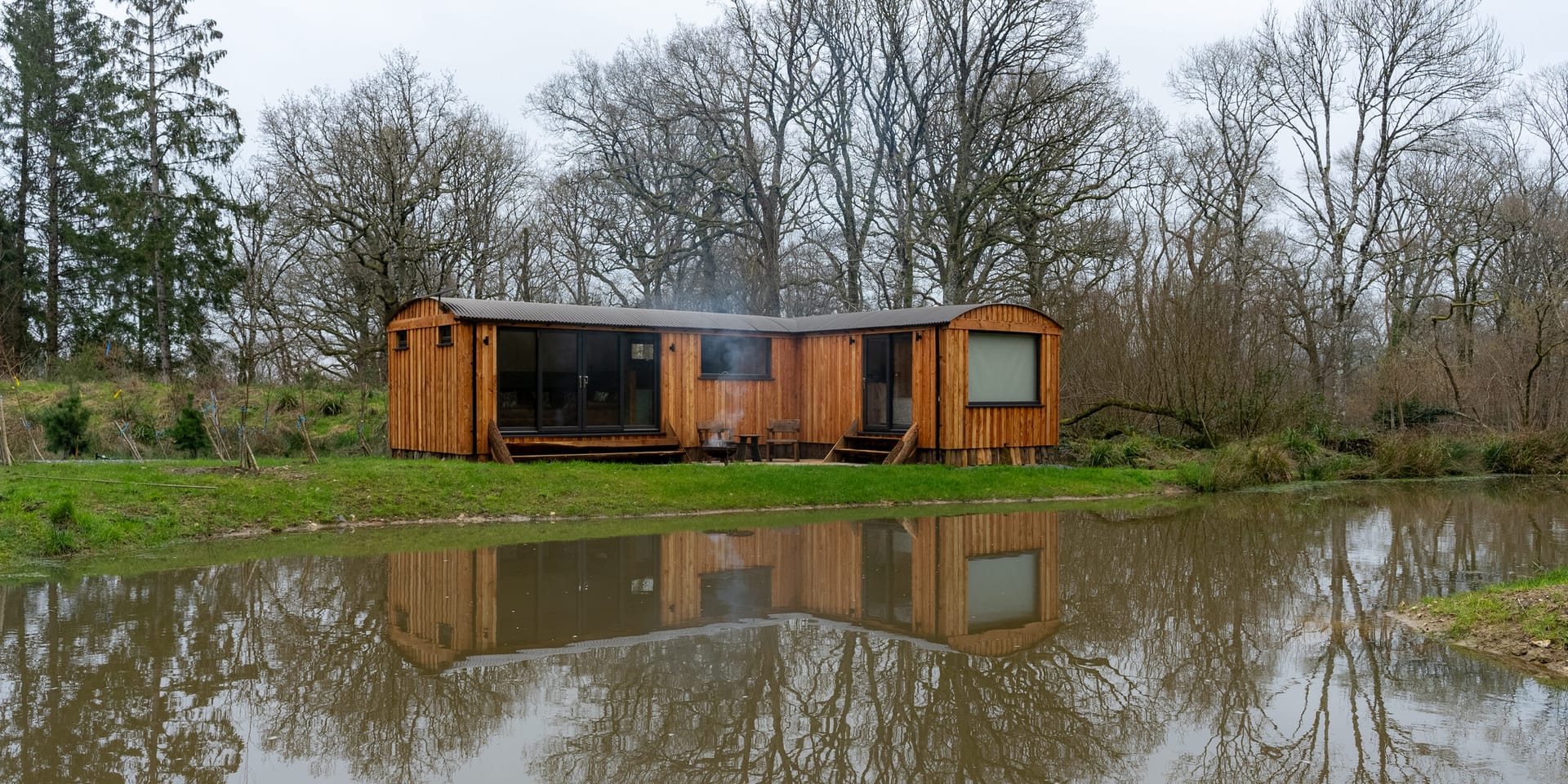 Cabin reflected in the pond