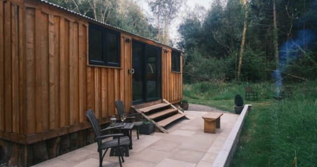 Hut patio with chairs and table in summer