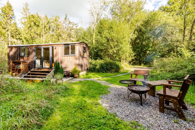 Hut with garden and fire pit